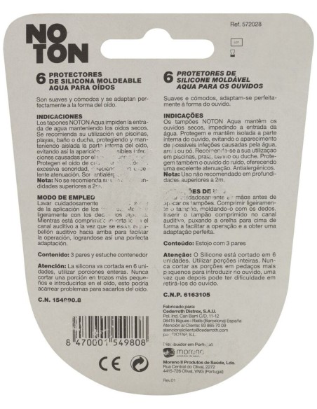 Noton Aqua Sport Tapones De Silicona Moldeable, 6 Uds