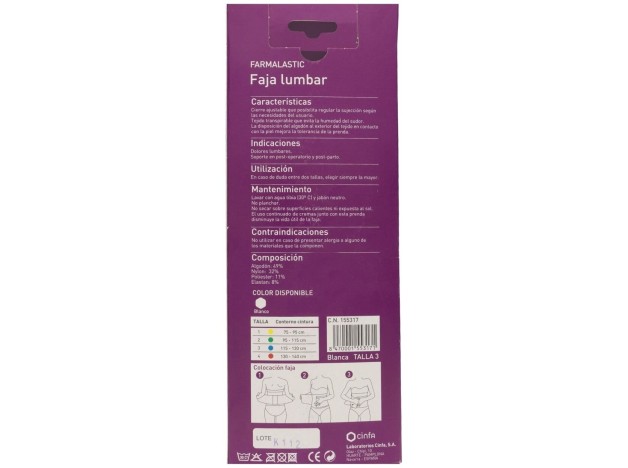 Farmalastic Faja Lumbar Blanca Velcro T-3 1Ud