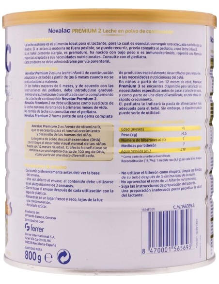 Novalac Premium 2 Leche Continuación +6M 800G