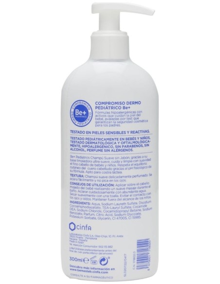 Be+ Pediatrics Champú Suave Sin Jabón, 300 Ml