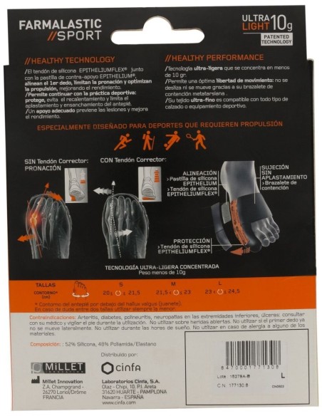 Farmalastic Sport Tendón Corrector De Juanete Talla L, 1 Ud