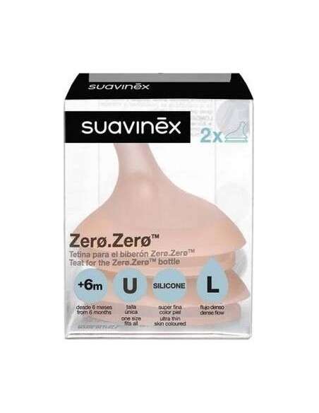 Suavinex Zero Zero Tetina De Silicona Flujo Denso +6 Meses, 2 Unidades