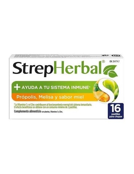 Strepherbal Propolis Y Melisa + Vitamina C Y Zinc Miel 16 Pastillas