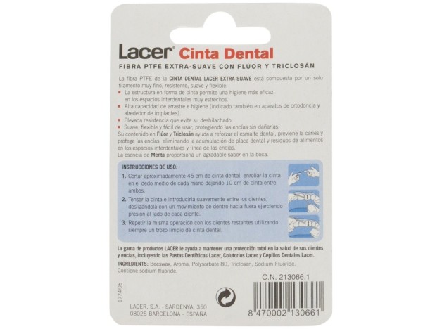 Cinta Dental Lacer Fluor-Triclosan-Menta 50Metros
