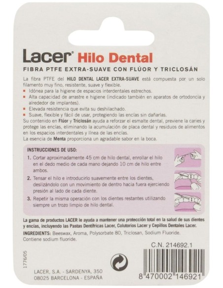 Lacer Hilo Dental Extra Suave Con Flúor Y Triclosán 50M 1Ud
