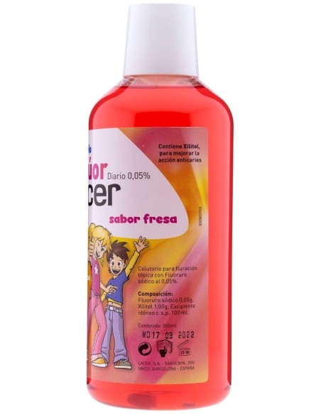 Lacer Colutorio Flúor Diario 0,05 %, Fresa, 500 Ml