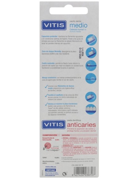 Pack Vitis Cepillo Medio + Pasta Dentífrica Regalo, 1 Ud