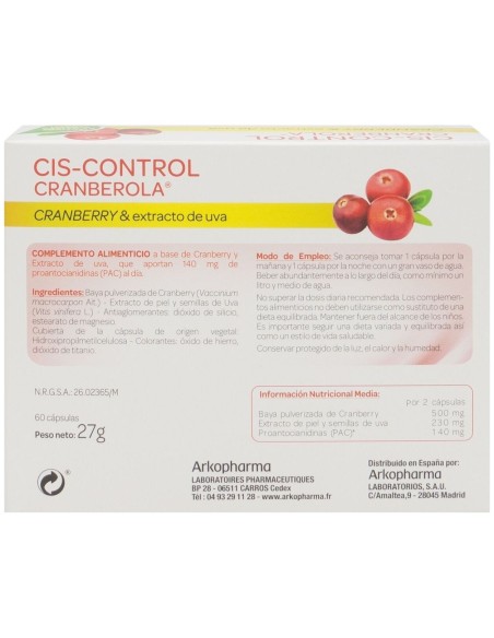 Arkopharma Cis Control Cranberola 140 Mg, 60 Cápsulas