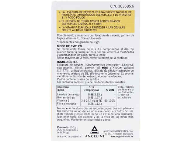 Angelini Levadura De Cerveza Y Germen Trigo,...