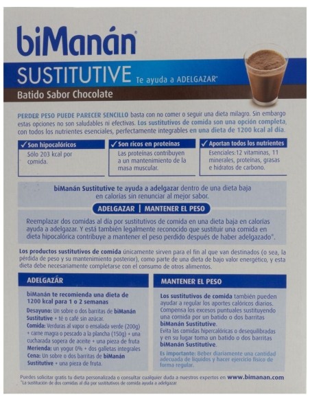 Bimanán Batidos Sustitutivos Sabor Chocolate 6 Sobres