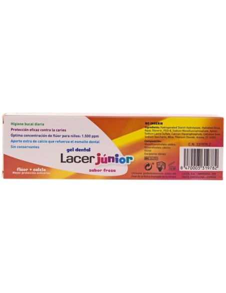 Lacer Junior Gel Dental Sabor Fresa, 75 Ml