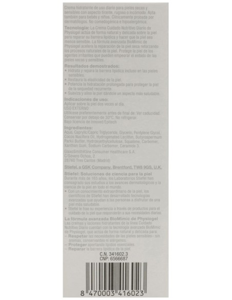 Physiogel Hipoalergénico Gel Crema Cuidado Nutritivo Diario 75Ml