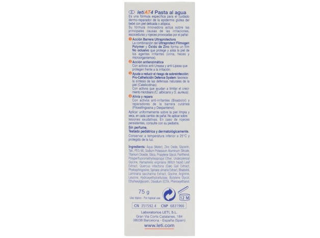 Leti At4 Pasta Al Agua Crema Pañal, 75 G