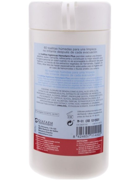 Hemofarm Plus Bote Toallitas, 60 Uds