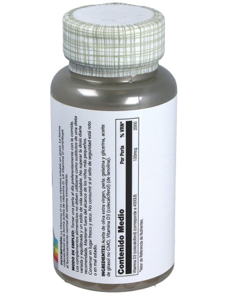 Solaray Super D3 100Mg 4000Ui 100 Perlas