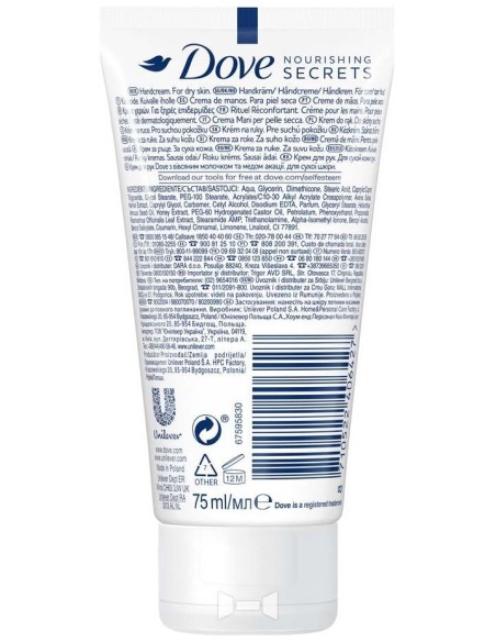 Dove Leche Avena %26 Miel Ritual Crema De Manos 75Ml