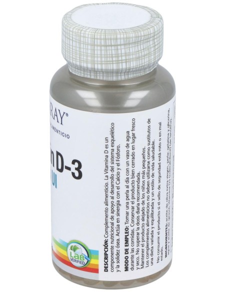 Solaray Vitamina D3 400Ui 120Caps