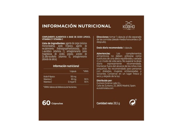 Kobho Acido Alfa-Lipoico 60 Cápsulas