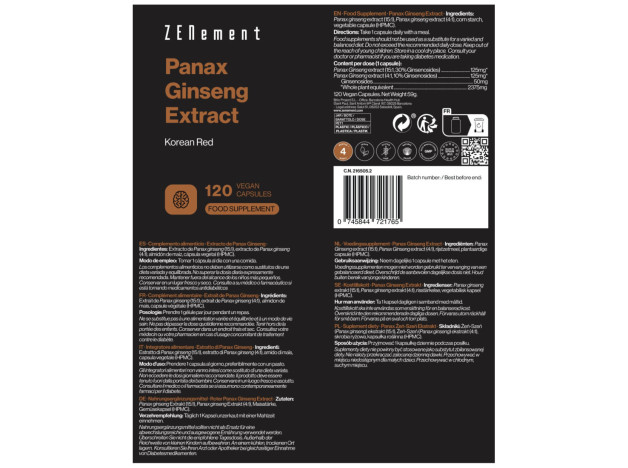 Zenement Extracto de Panax Ginseng 120 Cápsulas