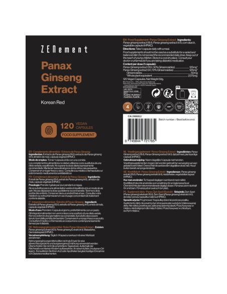 Zenement Extracto de Panax Ginseng 120 Cápsulas