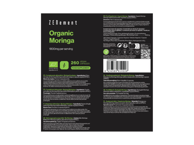 Zenement Moringa Ecológica 1800Mg 260 Vcaps