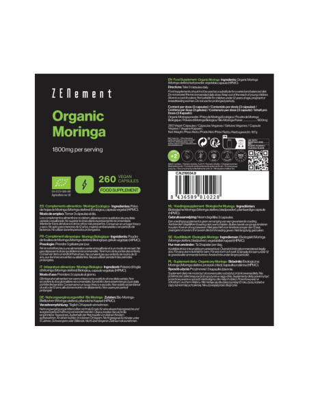 Zenement Moringa Ecológica 1800Mg 260 Vcaps