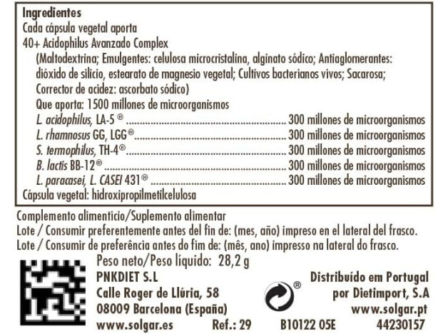 Solgar Advance 40+ Acidophilus 120 Cápsulas