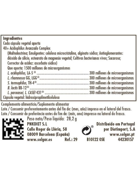 Solgar Advance 40+ Acidophilus 120 Cápsulas