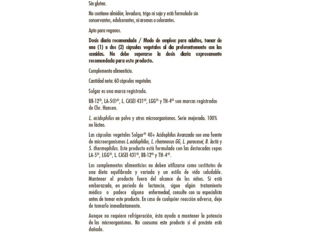 Solgar Advance 40+ Acidophilus 120 Cápsulas