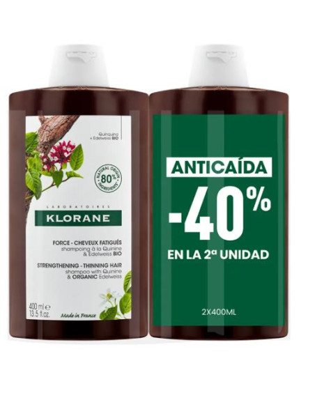 Klorane Champú Fortalecedor A La Quinina Y Edelweiss Bio Duo 2 X 400 Ml