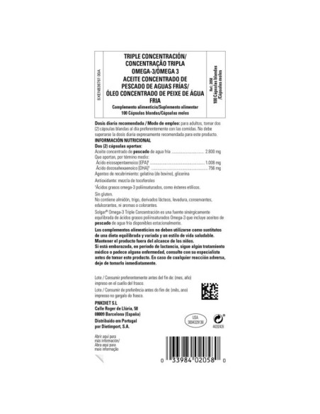 Solgar Omega 3 Triple Concentración Fish Oil 3x100 Cápsulas ¡Triplo!