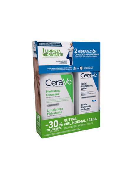 CeraVe Pack Rutina Hidratación Piel Normal/seca Gel Limpiador Hidratante 236 Ml+loción Hidratante Rostro 52 ml