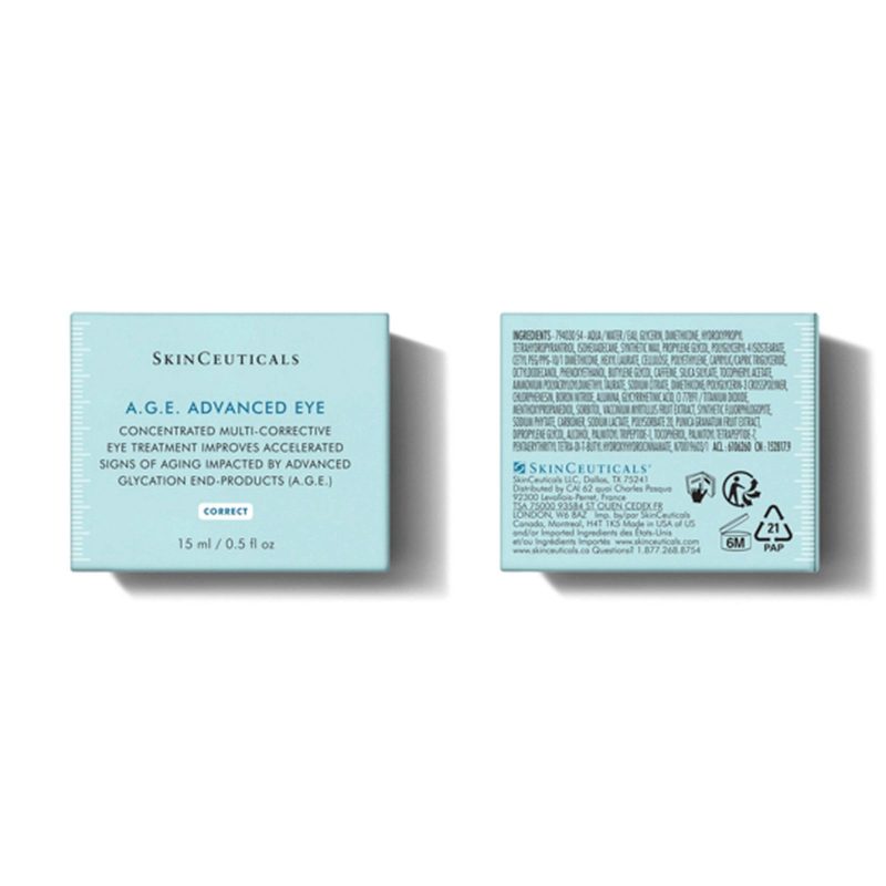 Caja de SkinCeuticals A.G.E. Advanced Eye, por delante y por detrás