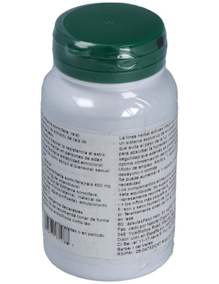 Ashwaganda Raiz 450Mg. 60Cap. Herbal Actives
