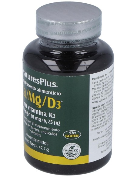 Natures Plus Ca/Mg/D3+K2 30 Comprimidos