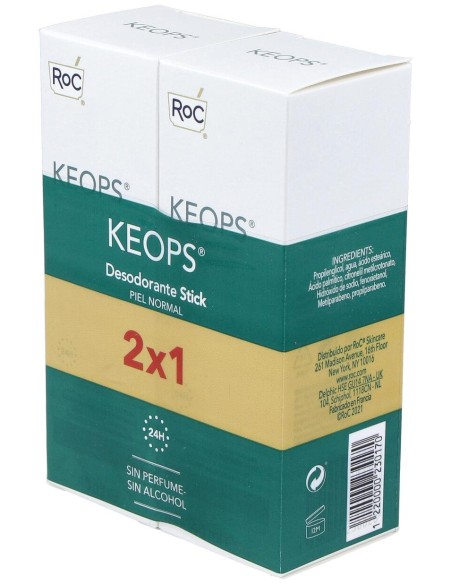 Pack Roc Keops Desodorante Stick Piel Normal, 2 Unidades X 40 Ml