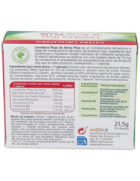 Levadura Roja De Arroz Plus 3% 30Cap.