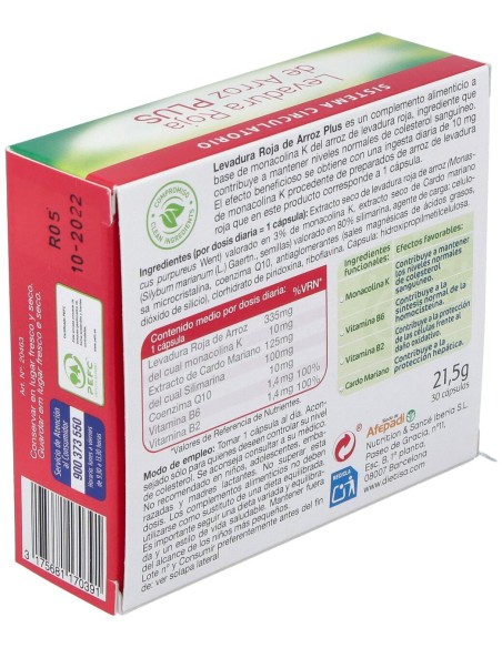 Levadura Roja De Arroz Plus 3% 30Cap.