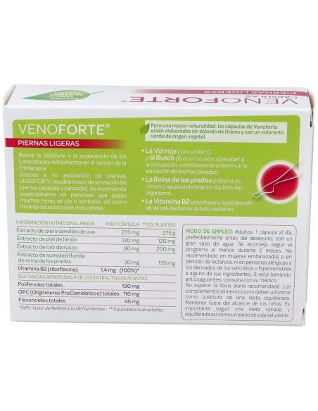Arkopharma Venoforte Piernas Ligeras, 30 Cápsulas
