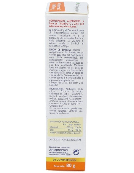 Arkovital Vitamina C 1000Mg 20Comp Efervescentes.
