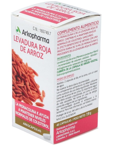 Levadura Roja De Arroz 45Arkocapsulas. Bio