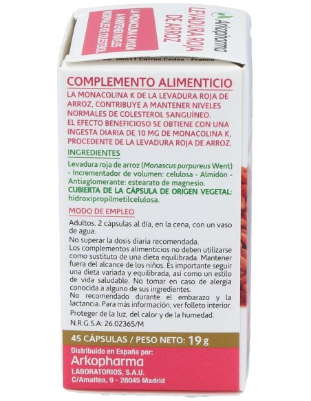 Levadura Roja De Arroz 45Arkocapsulas. Bio