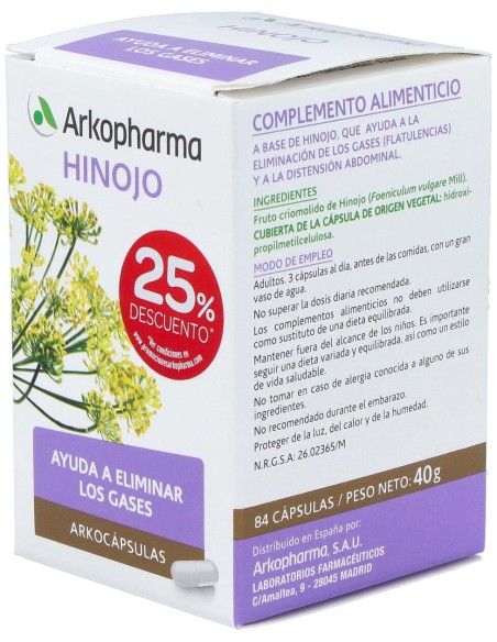 Arkopharma Arkocápsulas Hinojo, 84 Cápsulas