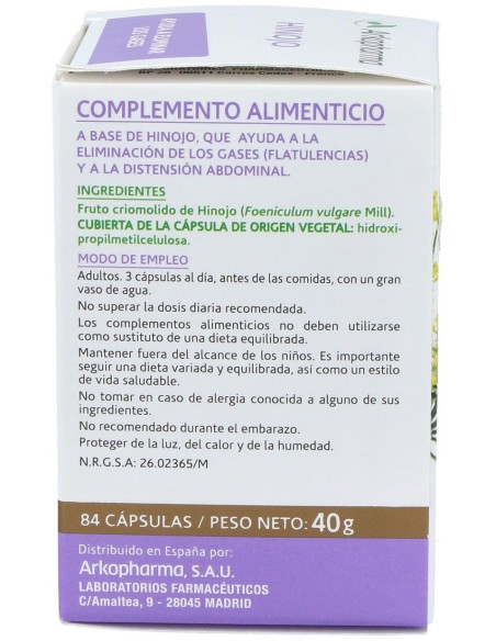 Arkopharma Arkocápsulas Hinojo, 84 Cápsulas