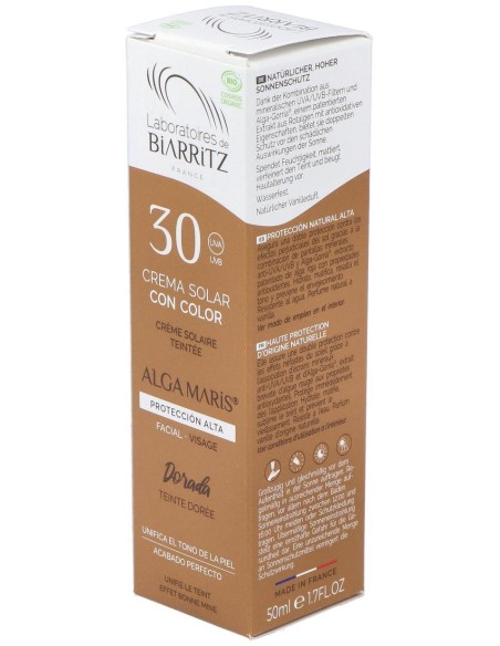 Les Laboratoires De Biarritz Algamaris Crème Solaire Visage Teintée Dorée Spf30 Certifiée Bio