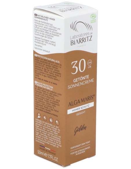 Les Laboratoires De Biarritz Algamaris Crème Solaire Visage Teintée Dorée Spf30 Certifiée Bio