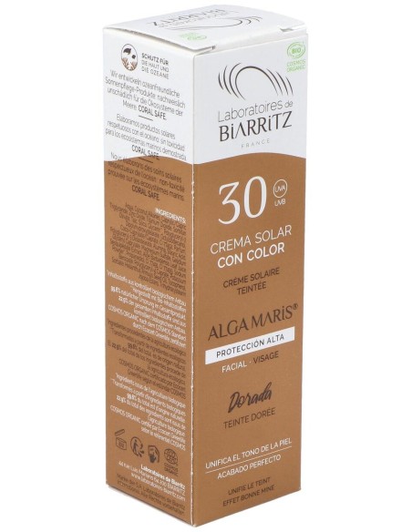 Les Laboratoires De Biarritz Algamaris Crème Solaire Visage Teintée Dorée Spf30 Certifiée Bio