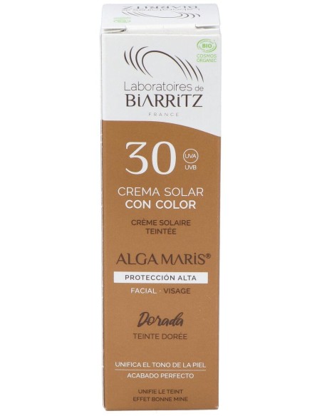 Les Laboratoires De Biarritz Algamaris Crème Solaire Visage Teintée Dorée Spf30 Certifiée Bio