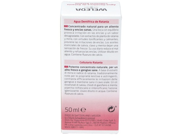 Weleda Agua Dentífrica De Ratania Sabor Menta 50Ml