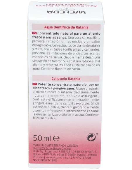 Weleda Agua Dentífrica De Ratania Sabor Menta 50Ml